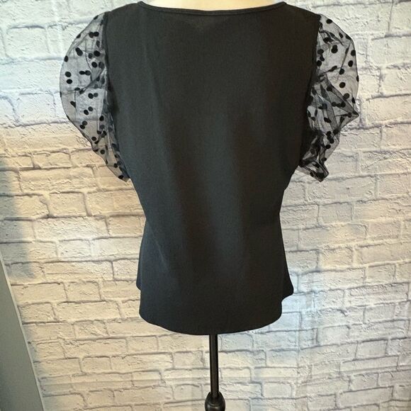 SHEIN Black Blouse with Sheer Polka Dot Sleeves - Picture 4 of 5